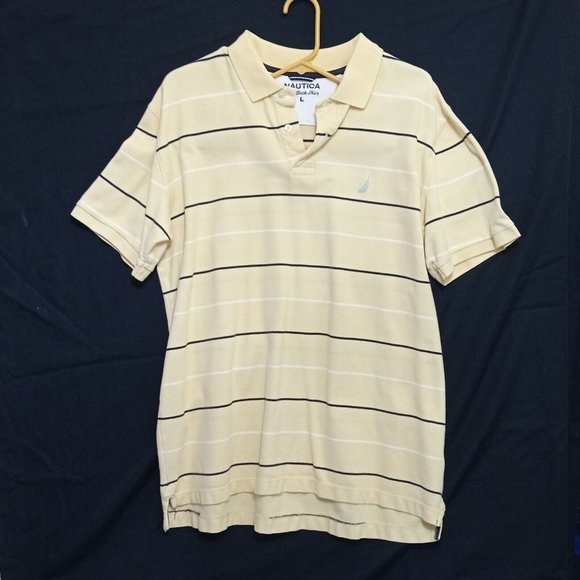 Nautica Golf Apparel Polo Shirt Mens size L Yellow Striped - Picture 1 of 4